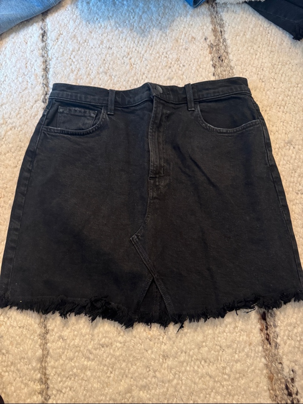 J Brand Black Denim Mini Skirt with Frayed Hem